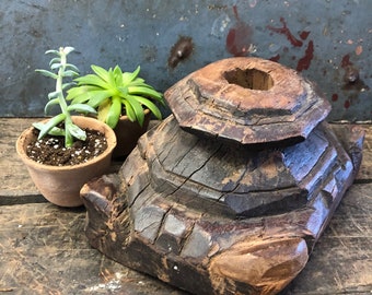 Geometric Folk Art Architectural Salvage Wooden Base From India 80 - 100+ Years Old Decorative Piece