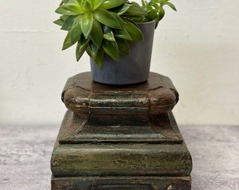Small Architectural Salvage Riser Plant Stand With Beautiful Patina, Circa 100+ Years Old, 8 1/2" x 8 3/4" x 7" ht