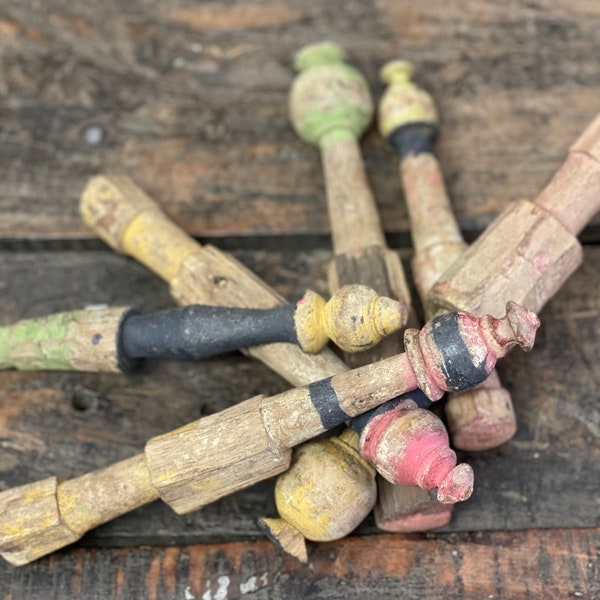 Vintage Finial Spindle Dowels Made From Turned Wood Sold In Lots of 6, Perfect For Repurposing Into Art Craft and Home Projects