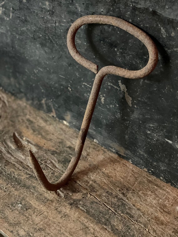 Vintage Hay Hook, American Farm Tool Made From Rustic Wrought Iron, 9 Long  3/8 Diameter 