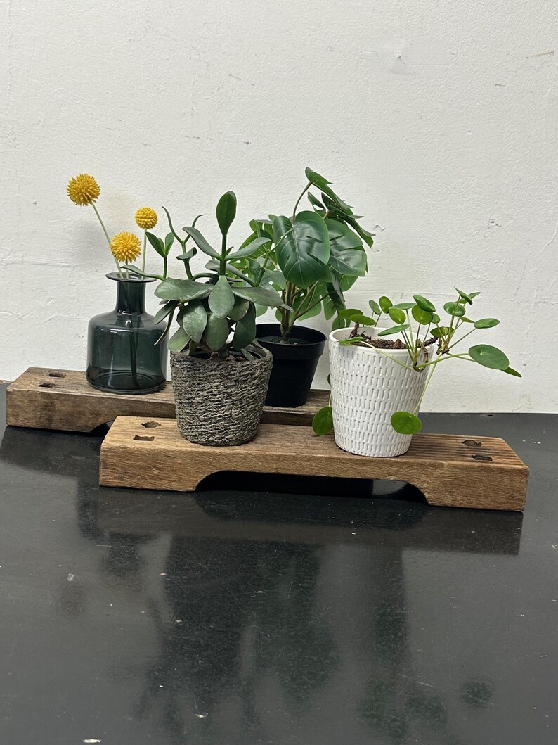 Vintage Wood Plant Riser Set: Repurposed Indian Swing Seat Stands image 9