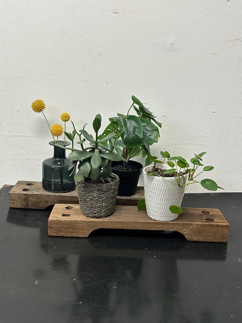 Vintage Wood Plant Riser Set: Repurposed Indian Swing Seat Stands image 10