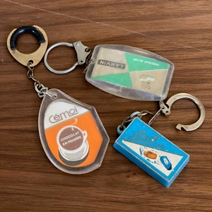 Vintage Set of 3 Chocolate Themed Advertising Keychains From France Circa 1960s