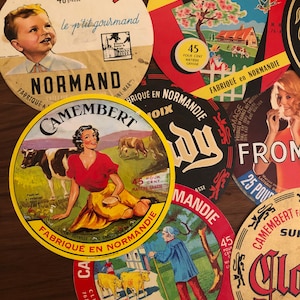 Vintage Lot of 6 French Cheese Labels Etiquette Fromage For Francophiles, cheese lover, decoupage