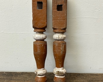 Set of 2 Vintage Turned Salvaged Wood Spindle Legs Ideal For Art Projects or Garden Decor,  17 3/4” ht x 2 1/4” w