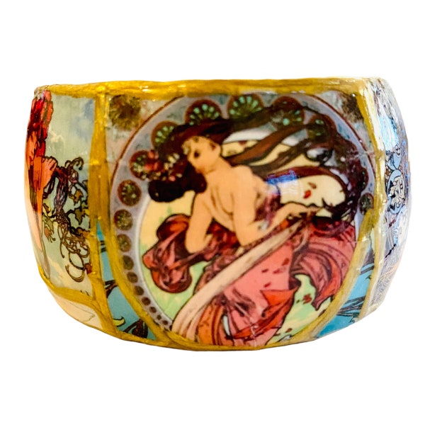 Bracelet manchette Art nouveau pour femmes par Mucha, fête des mères, cadeau pour elle