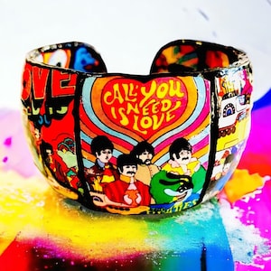 The Beatles All You Need Is Love Cuff Bracelet Yellow Submarine Beatles Fan Gift Beatles Collector Gift  John Lennon Beatles Memorabilia