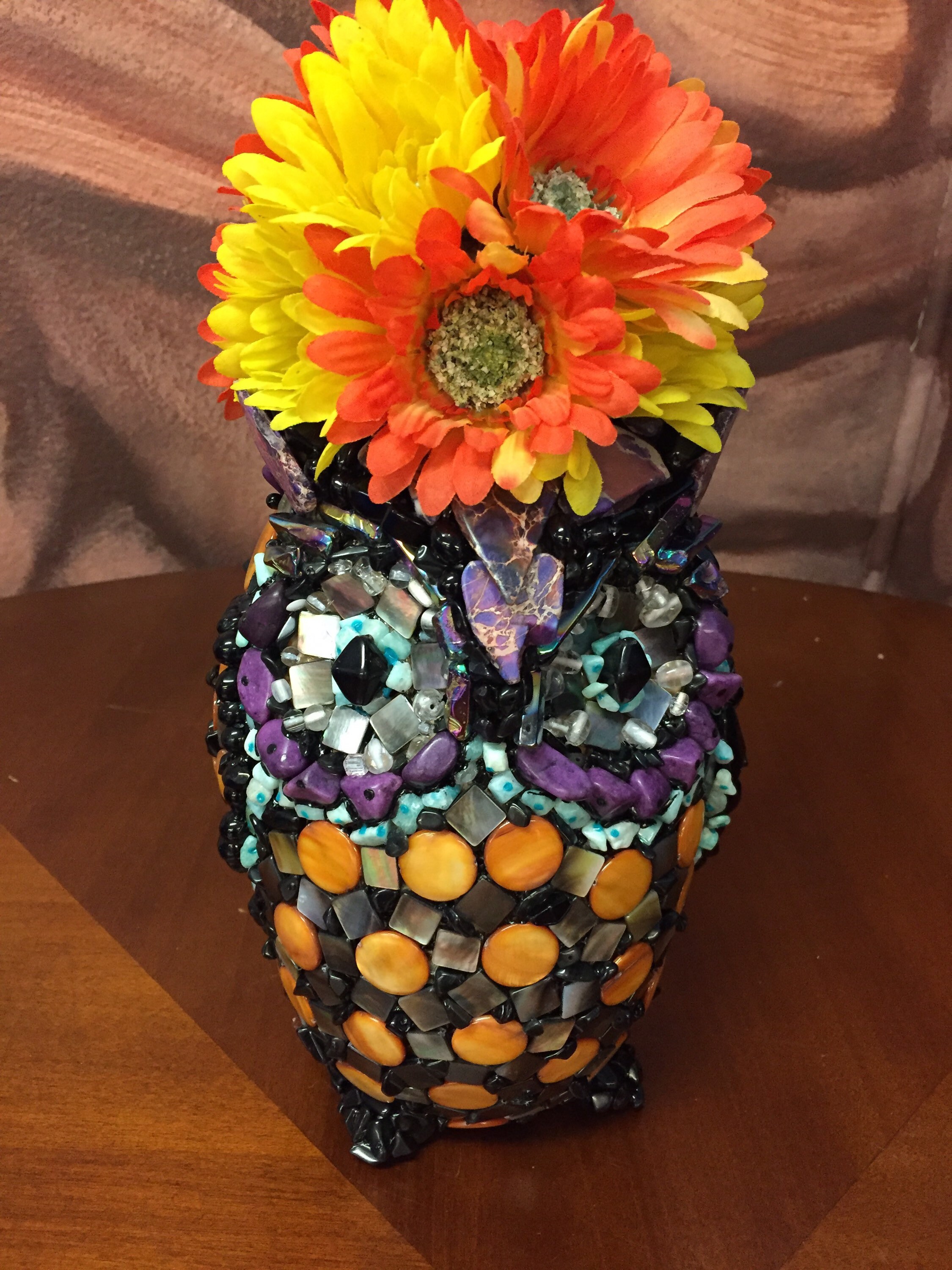 Owl Vase Assemblage Art Handmade Bird Vase/Beaded Owl Etsy
