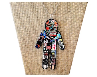 JMBasqu*at Pendant On Ball Chain Necklace/NYC Artist/Artisan Jewelry/Handmade/Hip Hop Pendant/Graffiti/Samo/Man Pendant/Skull Art