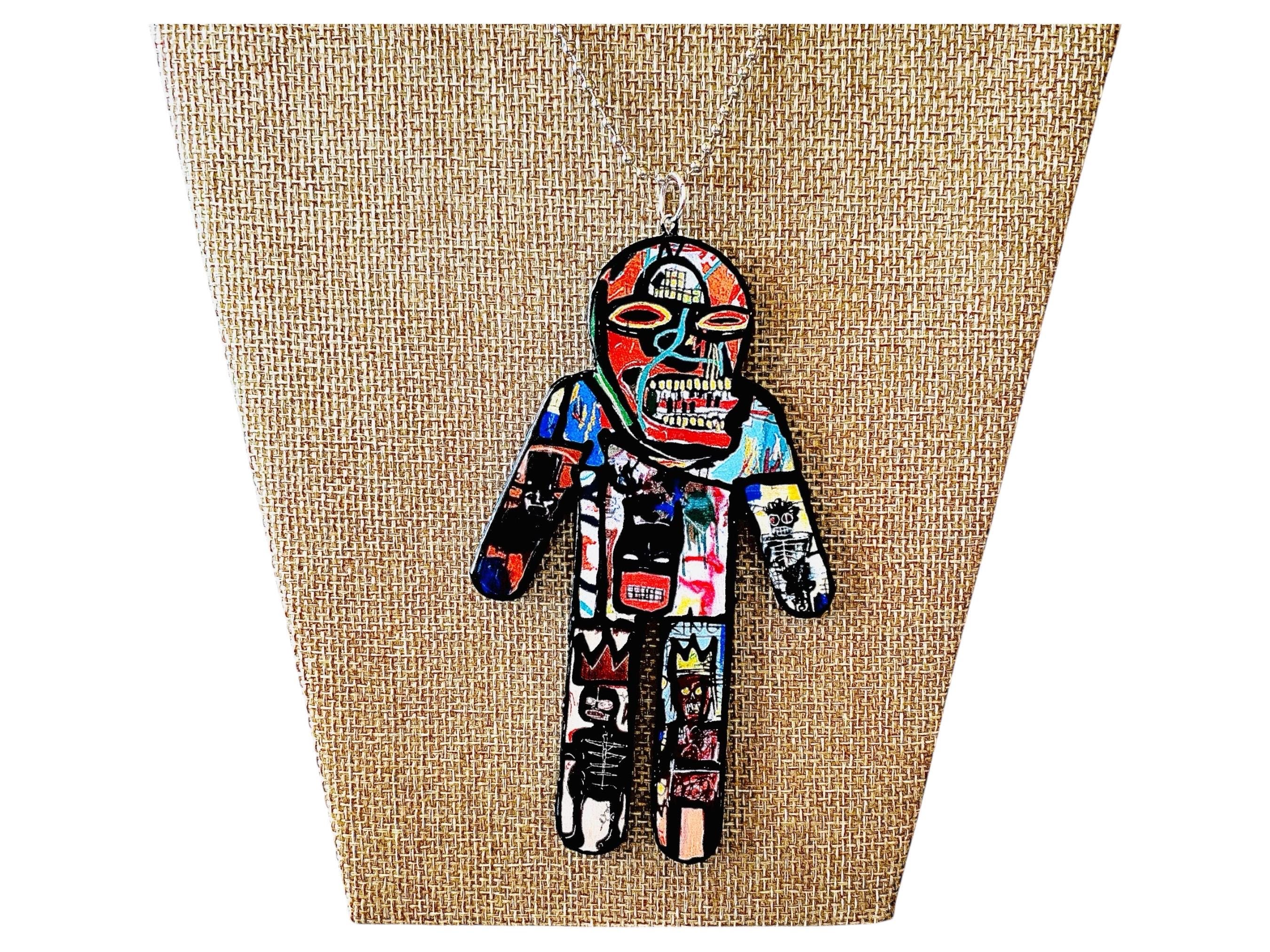 JMBasqu*at Pendant On Ball Chain Necklace/NYC Artist/Artisan Jewelry/Handmade/Hip Hop Pendant/Graffiti/Samo/Man Pendant/Skull Art