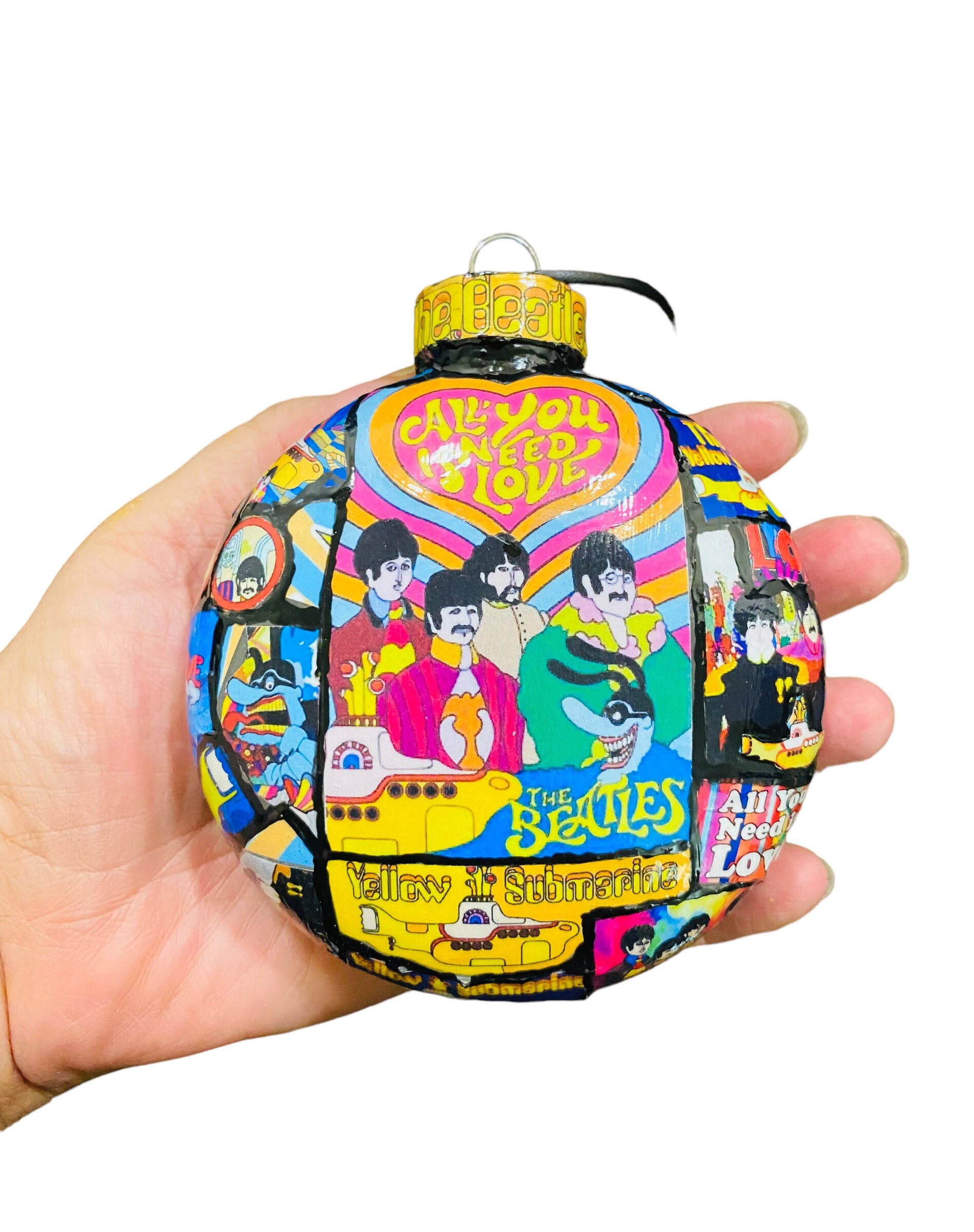 The Beatles Yellow Submarine Glass Christmas Ornament