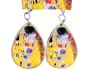 Gustav Klimt The Kiss Art Dangle Earrings/Hand Crafted/Artisan jewelry/Gift For Her/Anniversary Gift/Love