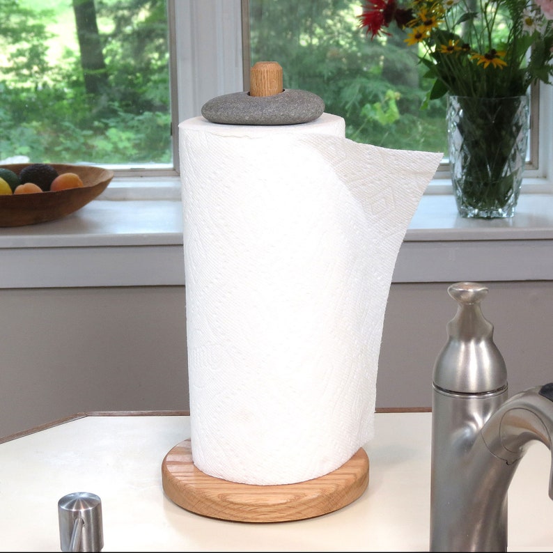 Paper Towel Holder Wood and Beach Stone Etsy