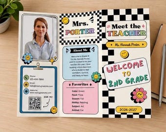 Retro Meet the Teacher Trifold Brochure Template | Editable Canva Welcome Flyer (Digital Download)