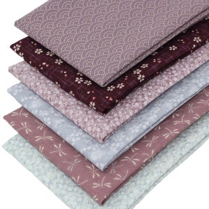 6 Fat Quarters Bundle - "French Antique" Fabrics In Classic Floral Designs In Mauve & Blue 100% Cotton Ideal for Quilting, Sewing, Crafting.