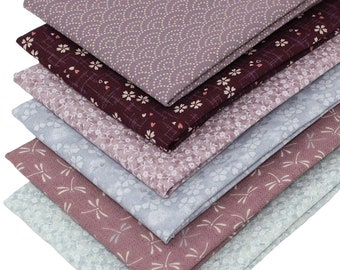 6 Fat Quarters Bundle - "French Antique" Fabrics In Classic Floral Designs In Mauve & Blue 100% Cotton Ideal for Quilting, Sewing, Crafting.