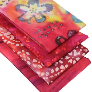 4 Fat Quarters Batik Bundle - &quot;Firedance&quot; Fabrics In Shades of Red, Floral & Blender Designs. 100% Cotton for Quilting, Patchwork, Crafting