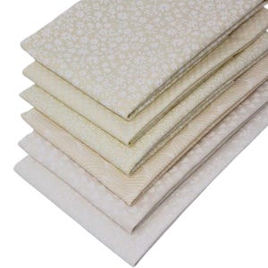 6 Fat Quarters Bundle - "Tone on Tone Classic Ivory" Floral Designs. White Print on Ivory Fabric. 100% Cotton Ideal For Quilting & Sewing.