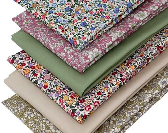 6 Fat Quarters Bundle - "Kensington Gardens" Pretty Miniature Floral Designs in Blue, Green, Pink. 100% Cotton Ideal for Quilting & Crafting