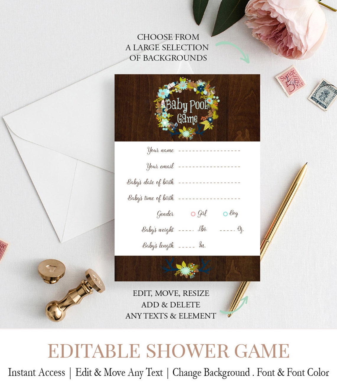 EDITABLE Prediction Game Baby Pool Game Wood Baby Shower Etsy