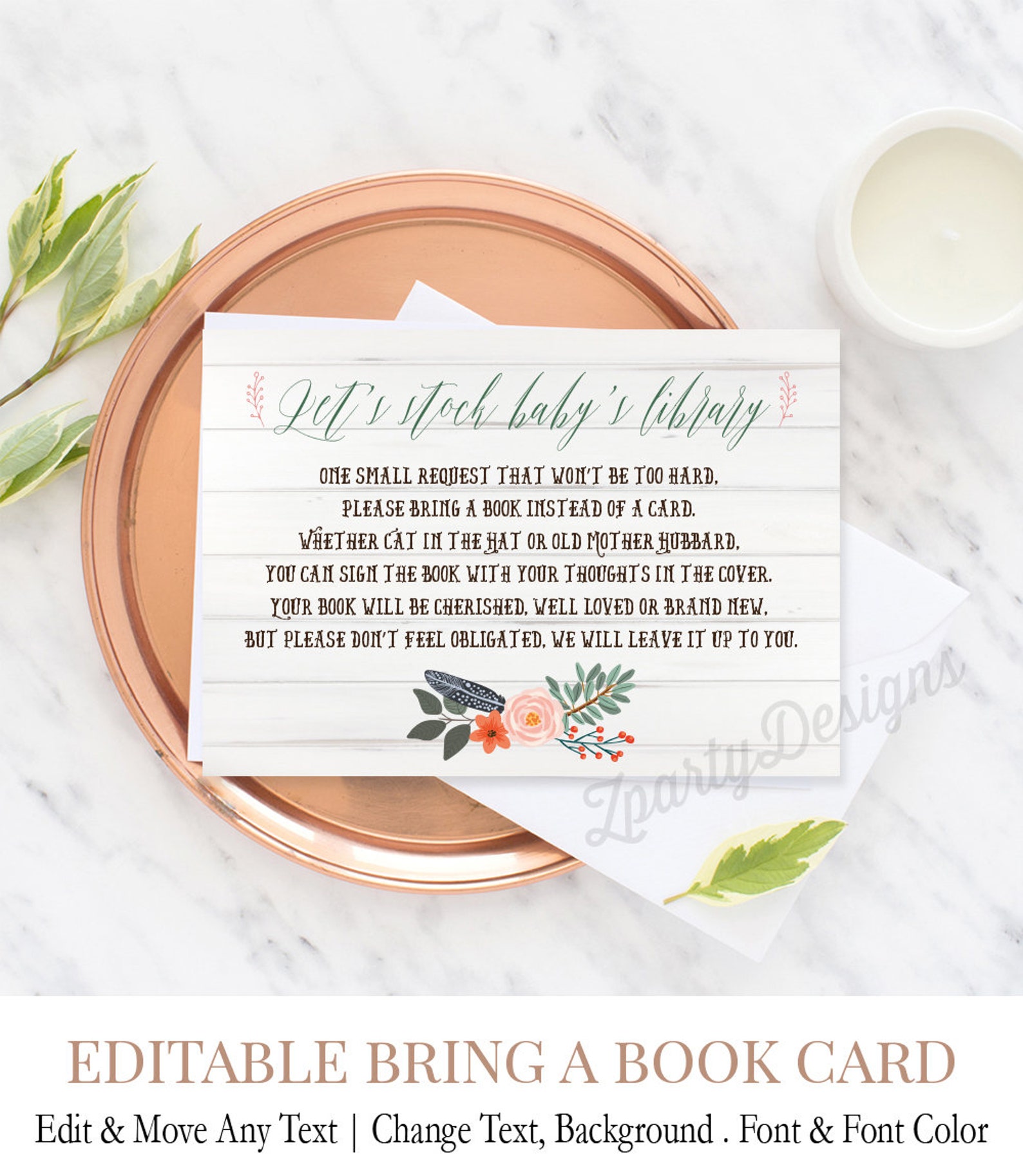 Rustic Baby Library Card Printable Bring a Book Card Boho | Etsy