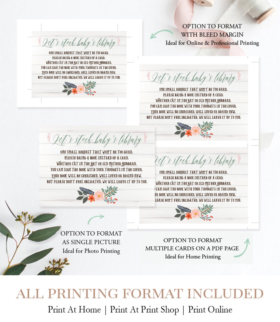 Rustic Baby Library Card Printable Bring a Book Card Boho | Etsy