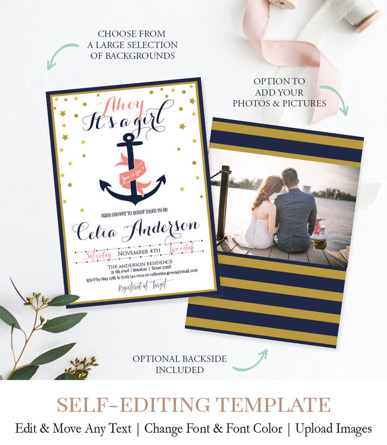 Nautical Anchor Baby Shower Invitation Pink Anchor Baby Etsy