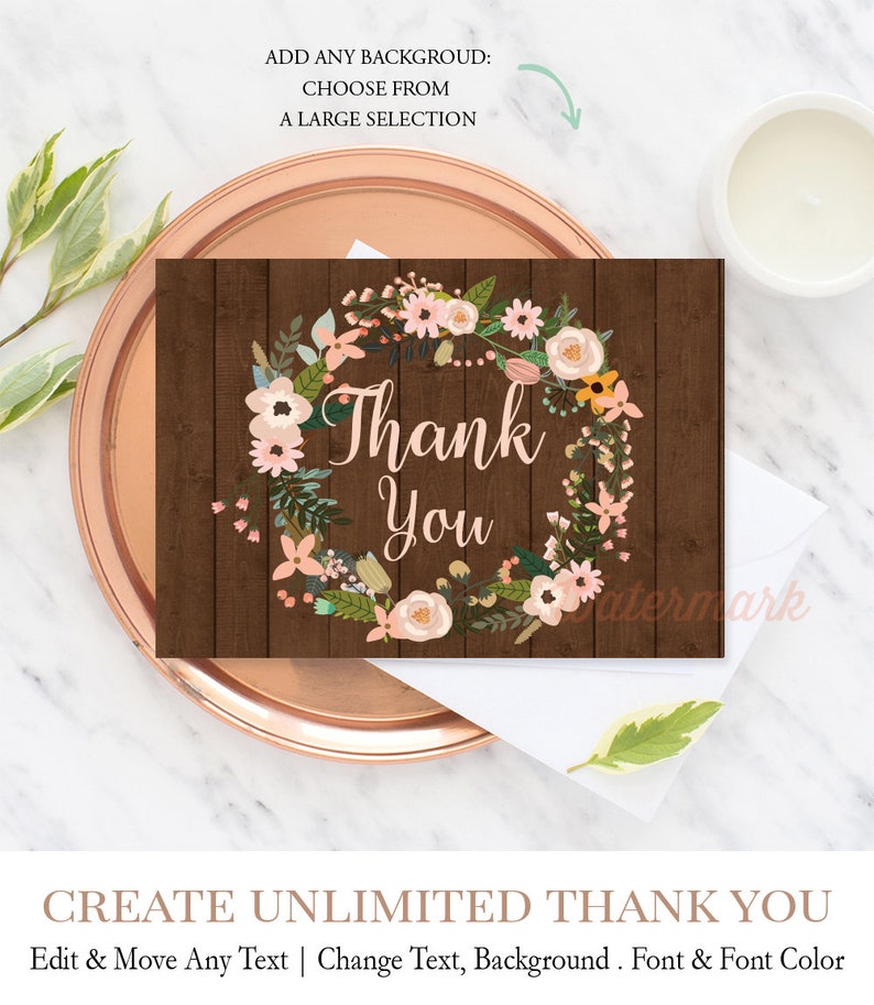 Printable Floral Baby Shower Thank You Card Country Floral Etsy