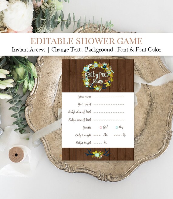 EDITABLE Prediction Game Baby Pool Game Wood Baby Shower Etsy