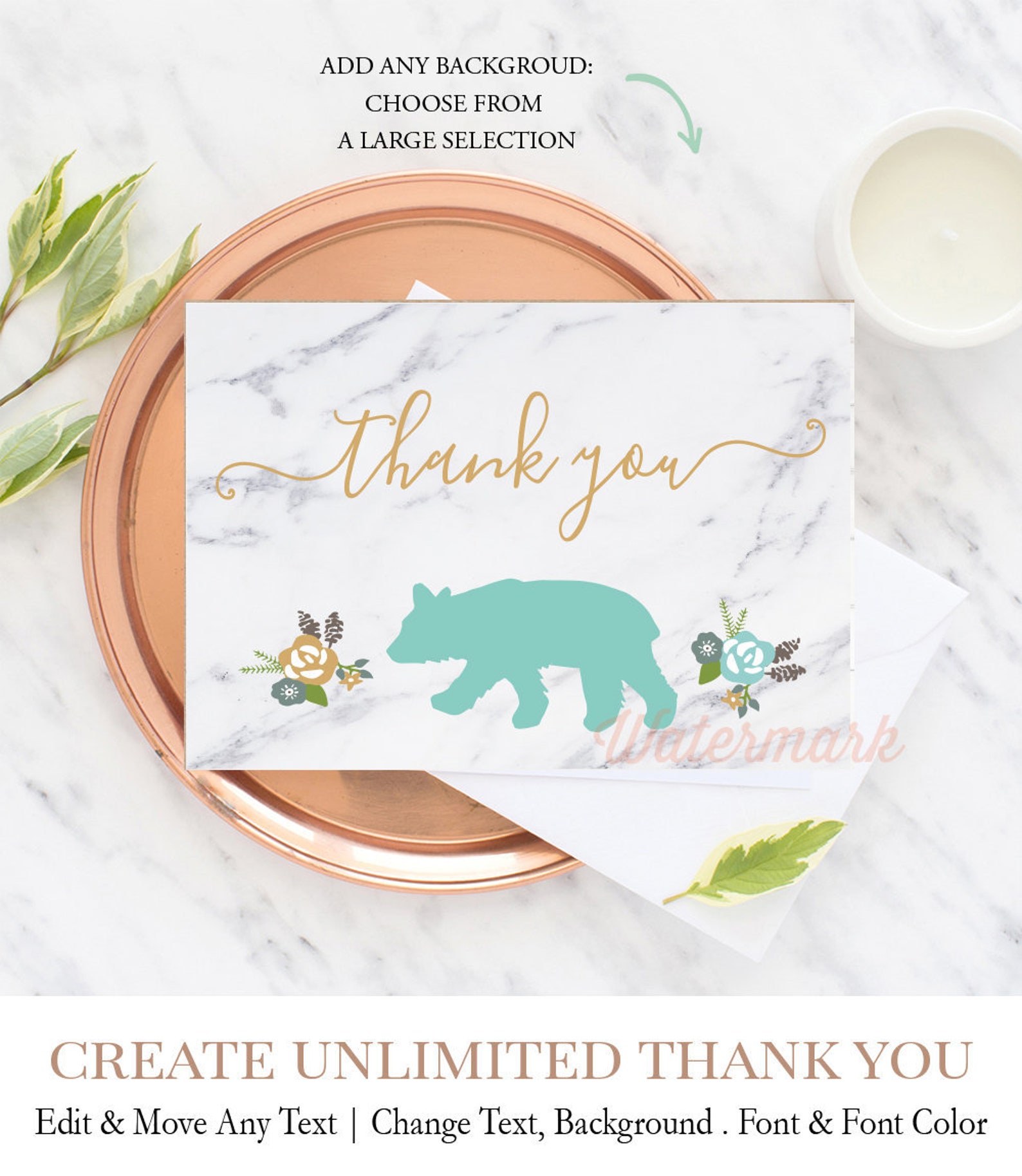 Bear Baby Shower Thank You Card Baby Bear Thank Yous Baby Etsy