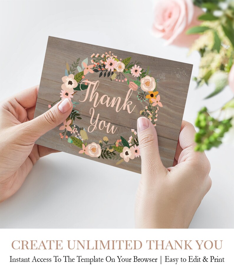 Printable Floral Baby Shower Thank You Card Country Floral Etsy