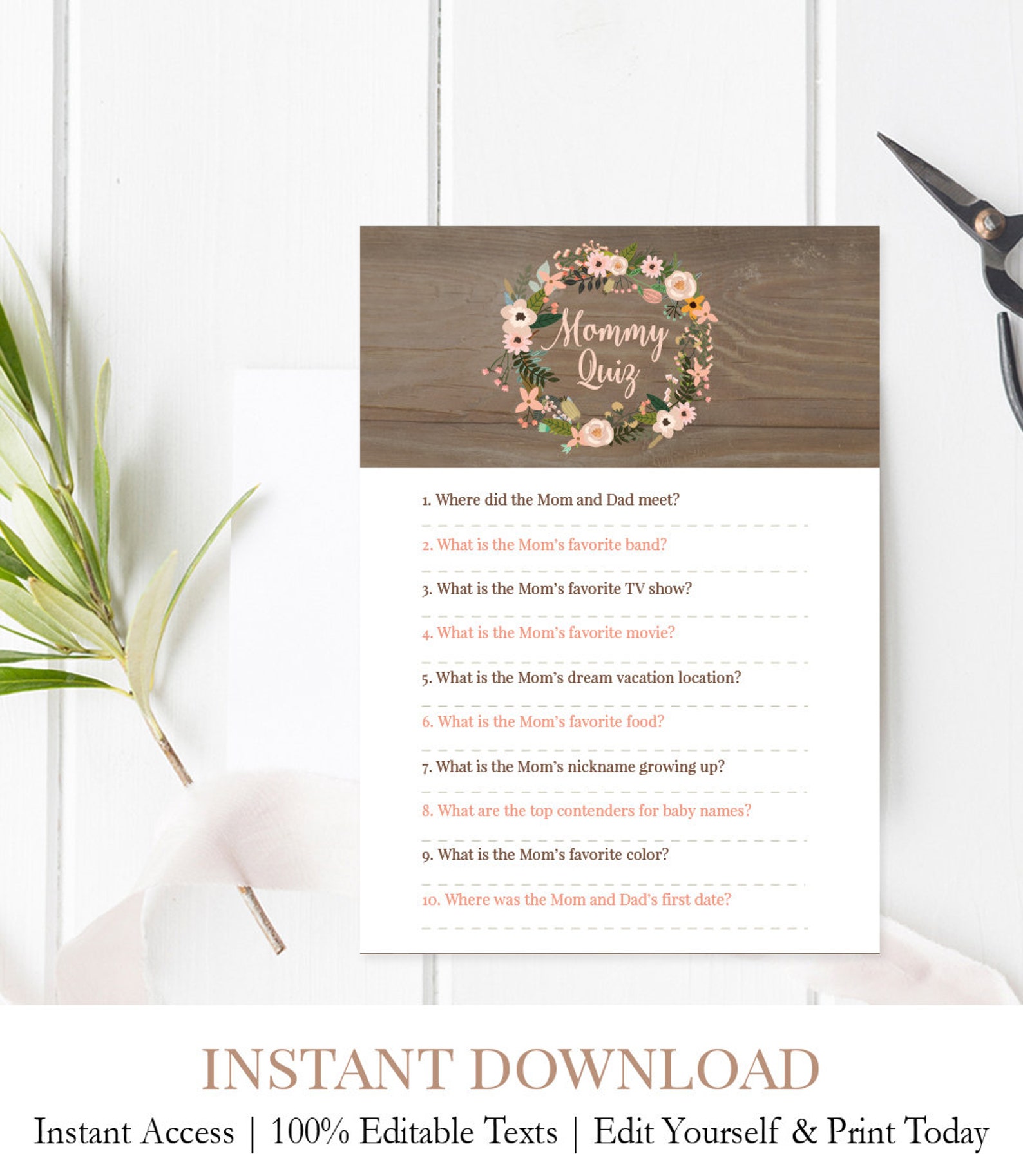 FULLY EDITABLE Mom to be Quiz Printable Mommy Quiz Game Baby | Etsy