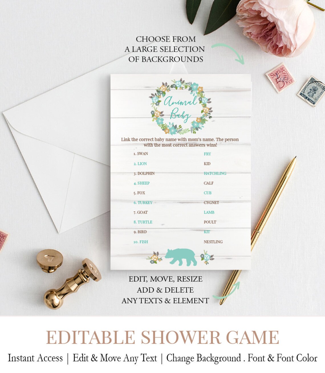 EDITABLE Animal Baby Game Printable Baby Animals Games | Etsy
