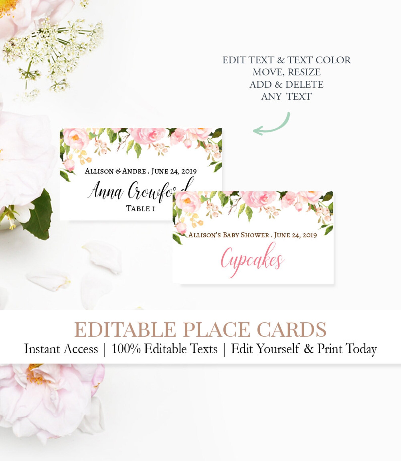 Floral Baby Shower Place Cards Printable Table Tents Baby Etsy
