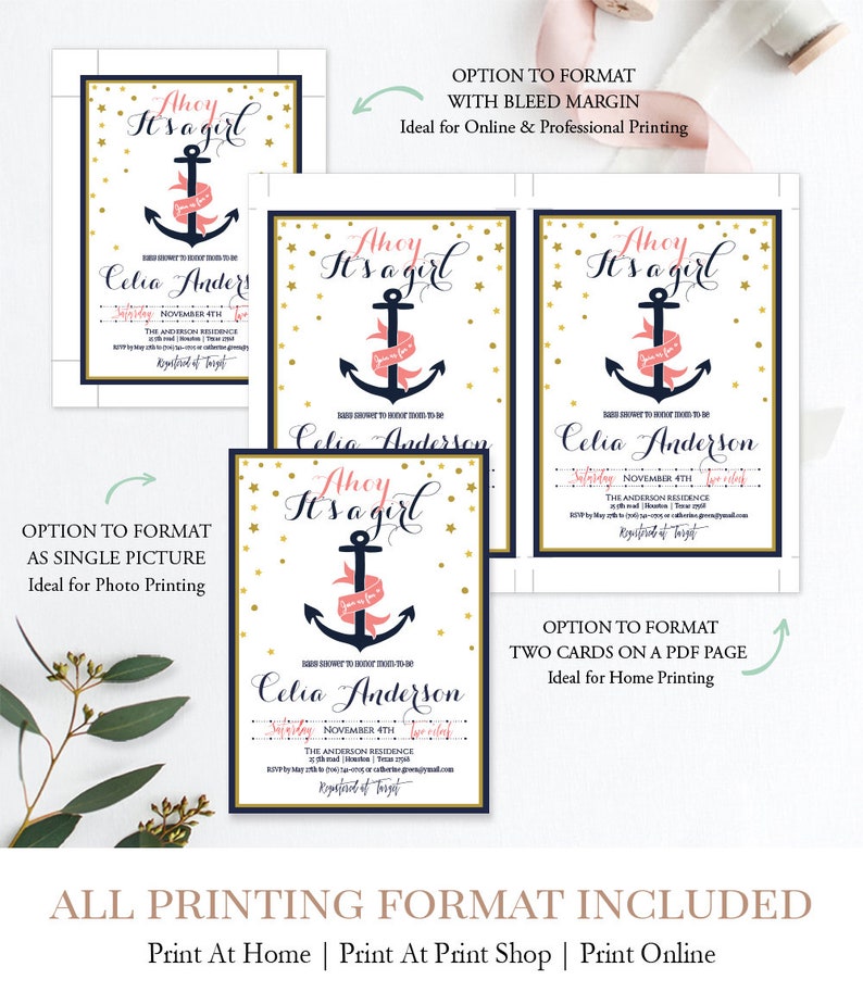 Nautical Anchor Baby Shower Invitation Pink Anchor Baby Etsy