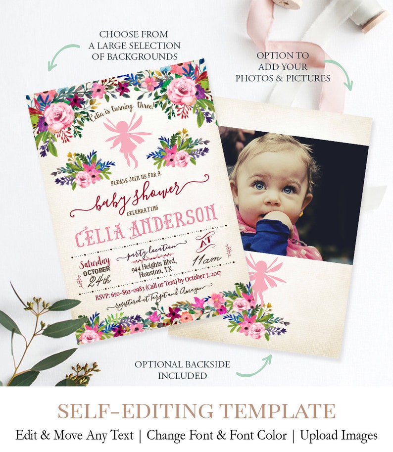 Fairy Baby Shower Invitation Printable Fairy Invitation | Etsy