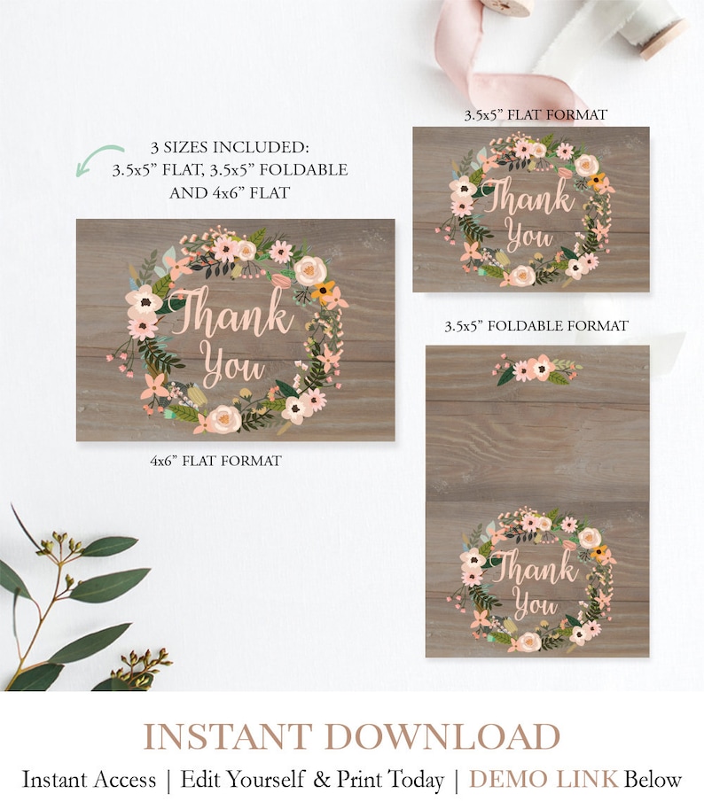 Printable Floral Baby Shower Thank You Card Country Floral Etsy