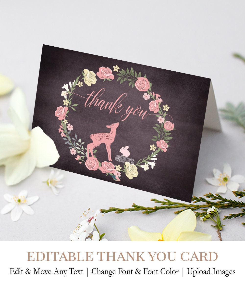 Wood Thank You Card Printable Floral Wreath Thank You Note | Etsy