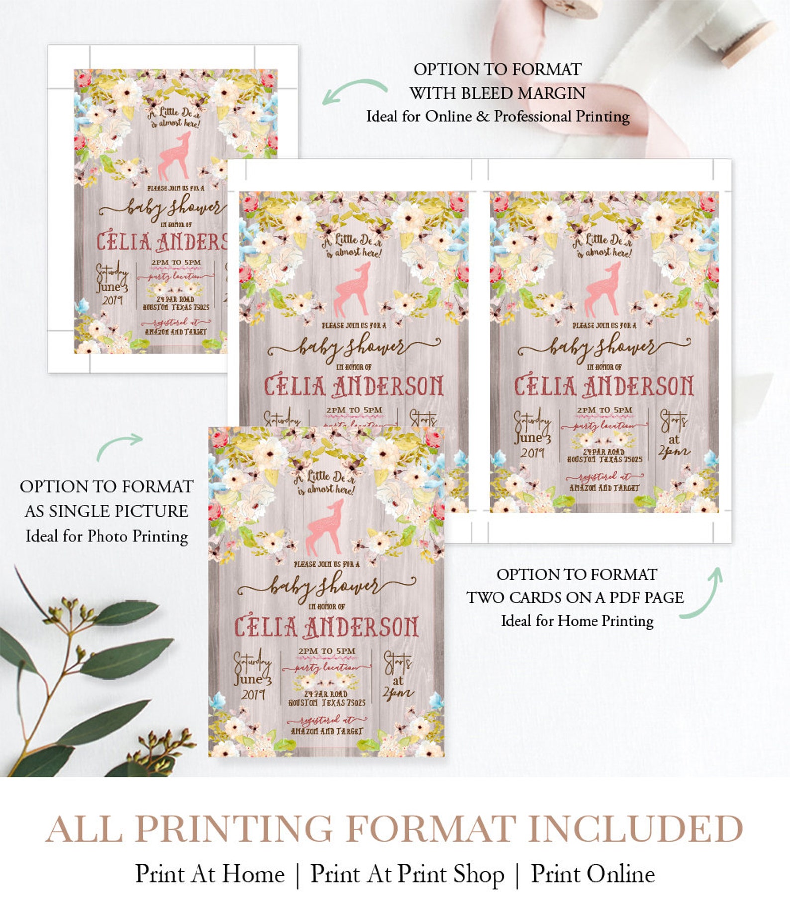 Printable Deer Baby Shower Invitation Wooden Baby Shower | Etsy