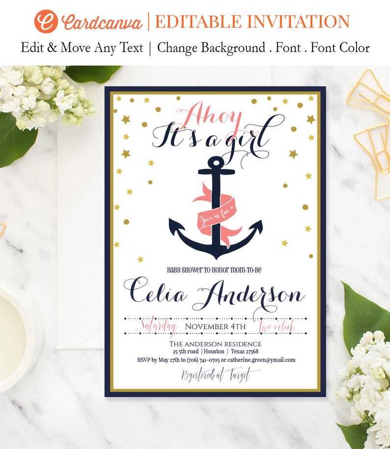 Nautical Anchor Baby Shower Invitation Pink Anchor Baby Etsy