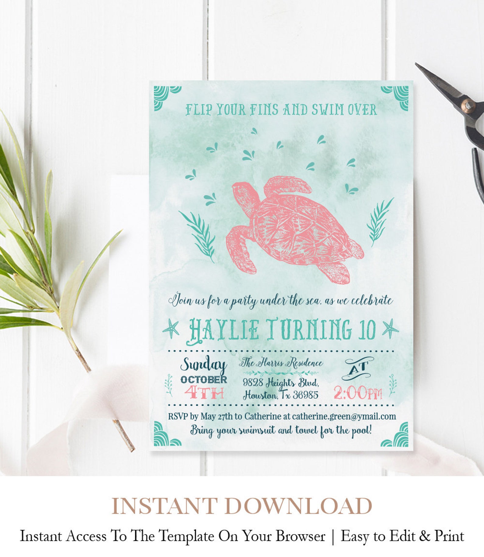 Under the Sea Birthday Invitation Blue Ocean Birthday | Etsy