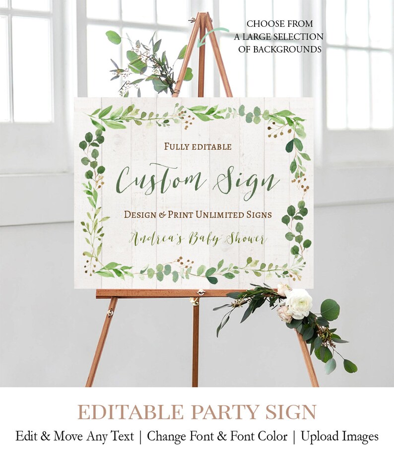 EDITABLE Greenery Party Sign Green Wreath Sign Printable | Etsy