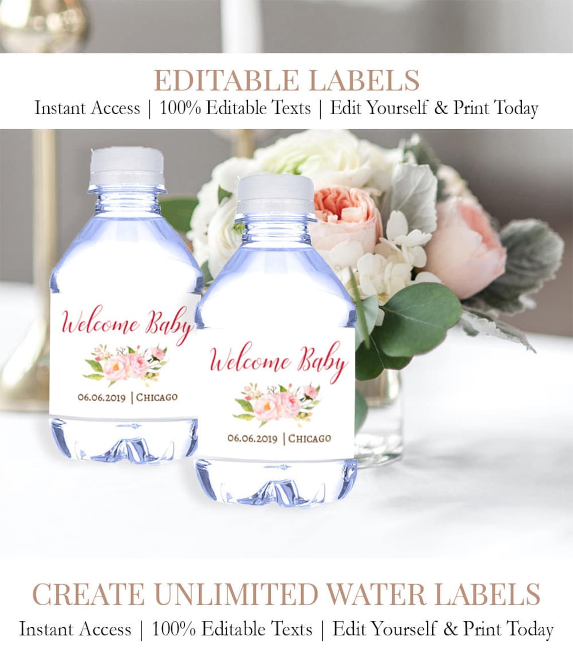 Image 1 for Baby Shower Water Bottle Labels Template