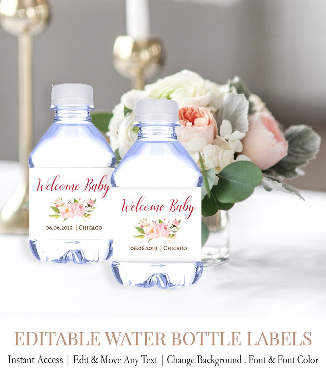 Baby Shower Water Bottle Labels Template Baby Girl Baby | Etsy