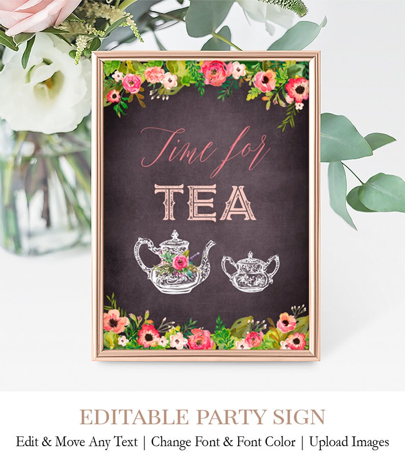 Time for Tea Sign CUSTOMIZABLE Rustic Floral Sign Tea Party Brunch Sign Wooden Party Printable C9 Bridal Brunch Sign Shower Brunch Sign