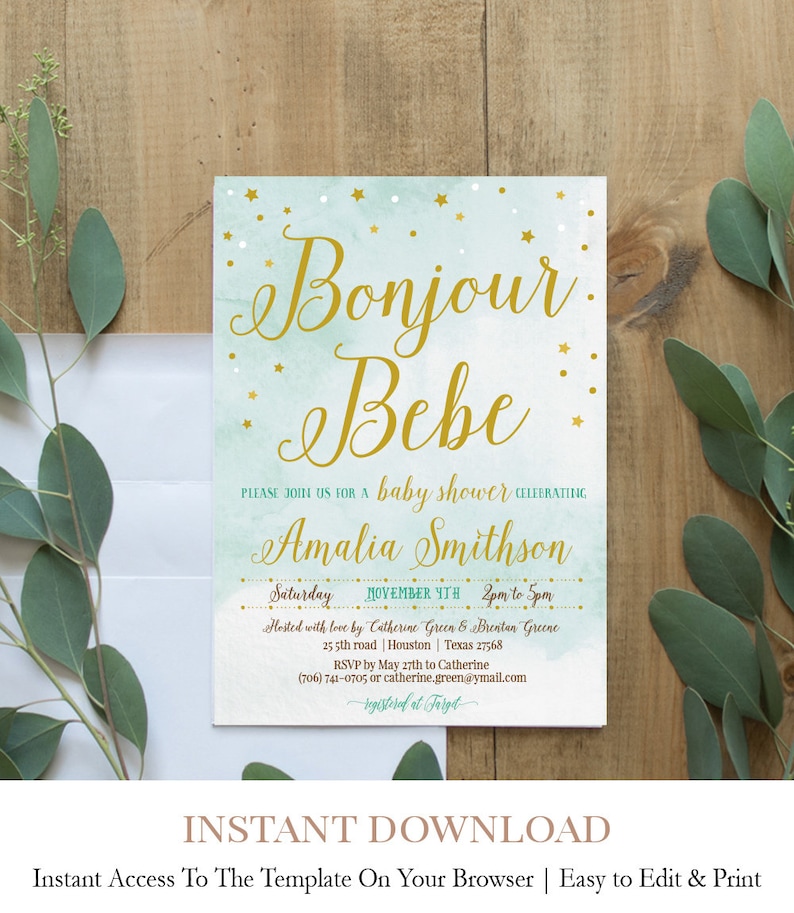 Blue and Gold Baby Shower Invitation Paris Baby Shower Etsy