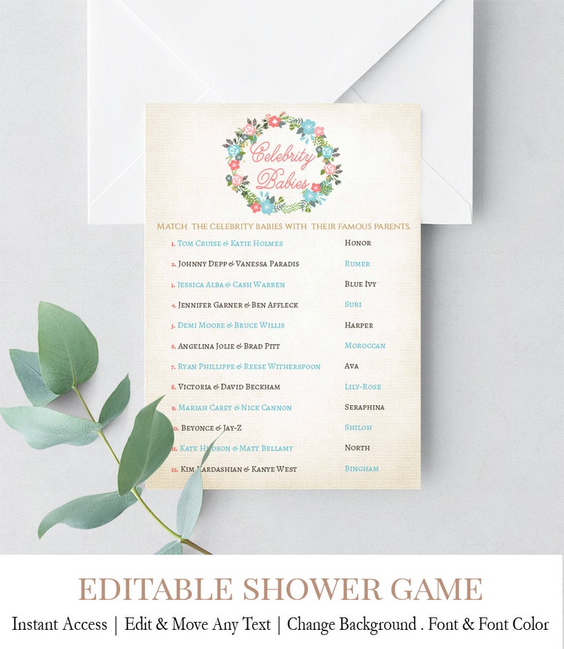 Rustic Celebrity Baby Games Printable Celebrity Names Game | Etsy
