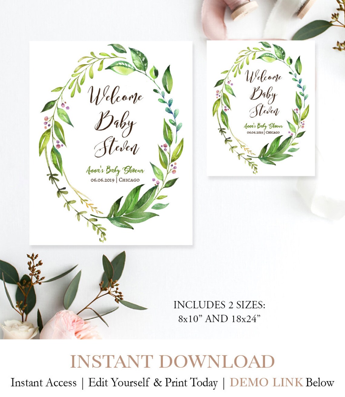 EDITABLE Natural Baby Shower Sign Nature Baby Shower Etsy