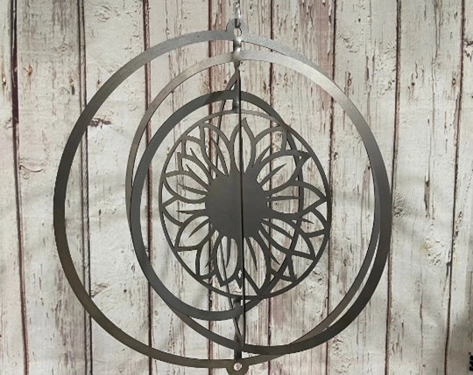 Metal Sunflower Wind Spinner Garden Patio Art Cut from Steel Grateful