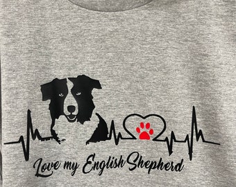 English Shepherd Dog Heartbeat T- Shirt Unisex Australian Shepherd Dog Mom